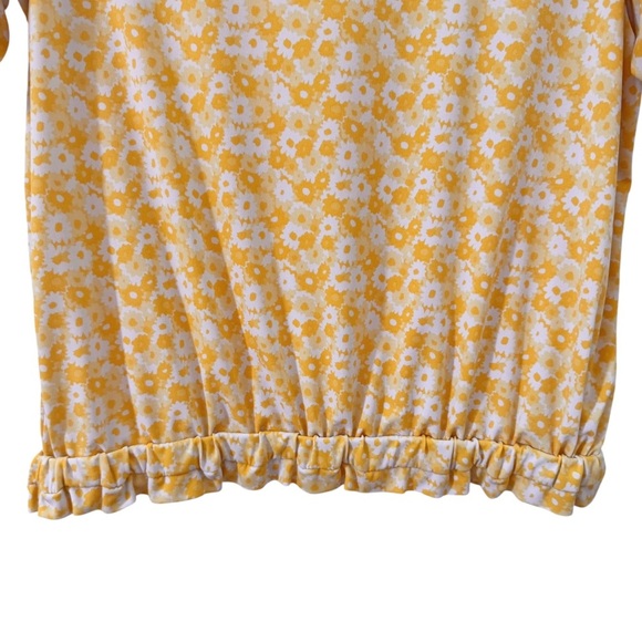 Michael Kors Floral Short-Sleeve Shirt Blouse Tulip Sleeves Yellow White Sz L - Picture 4 of 8